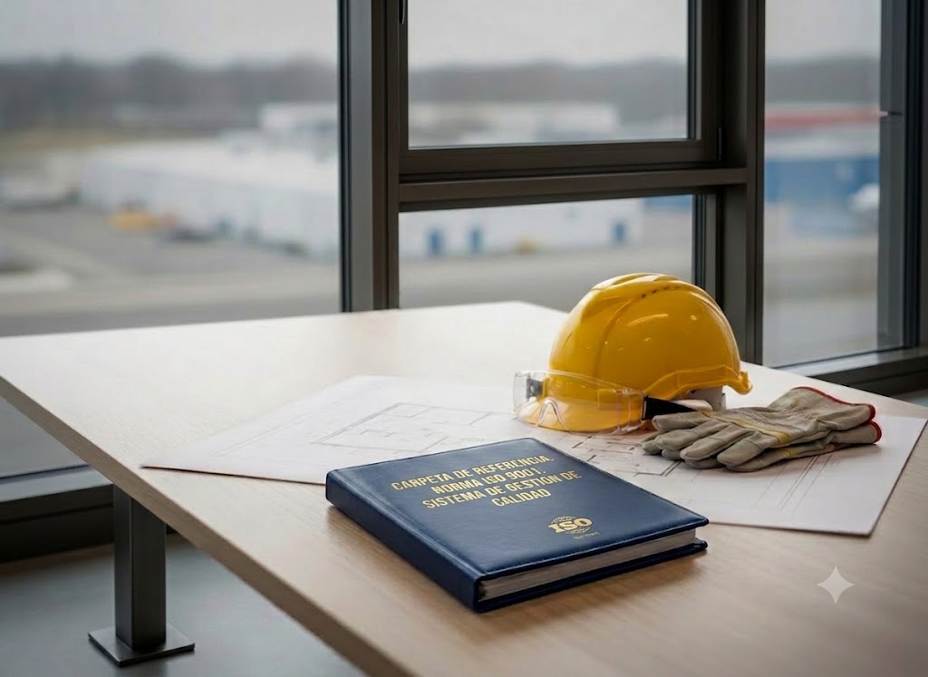 Equipos de seguridad y normas ISO sobre escritorio de trabajo